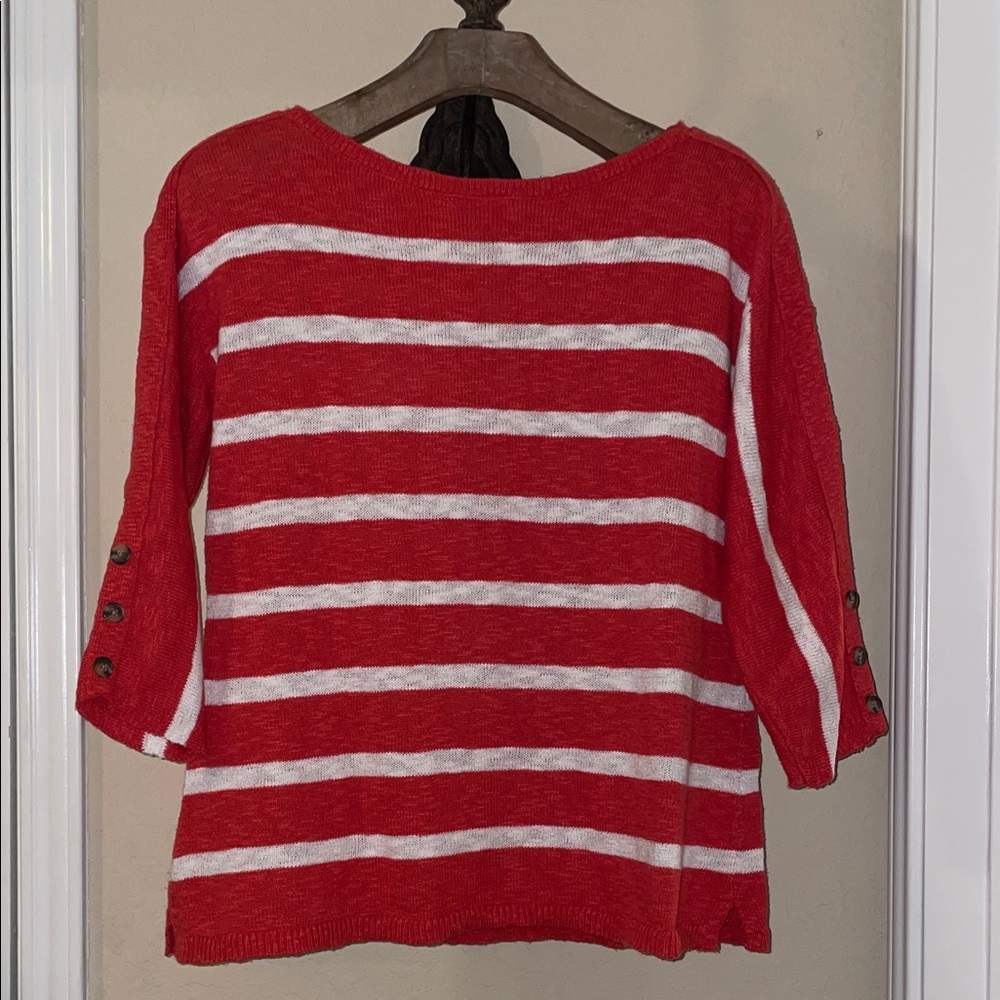 Talbots Coral and White Striped Sweater